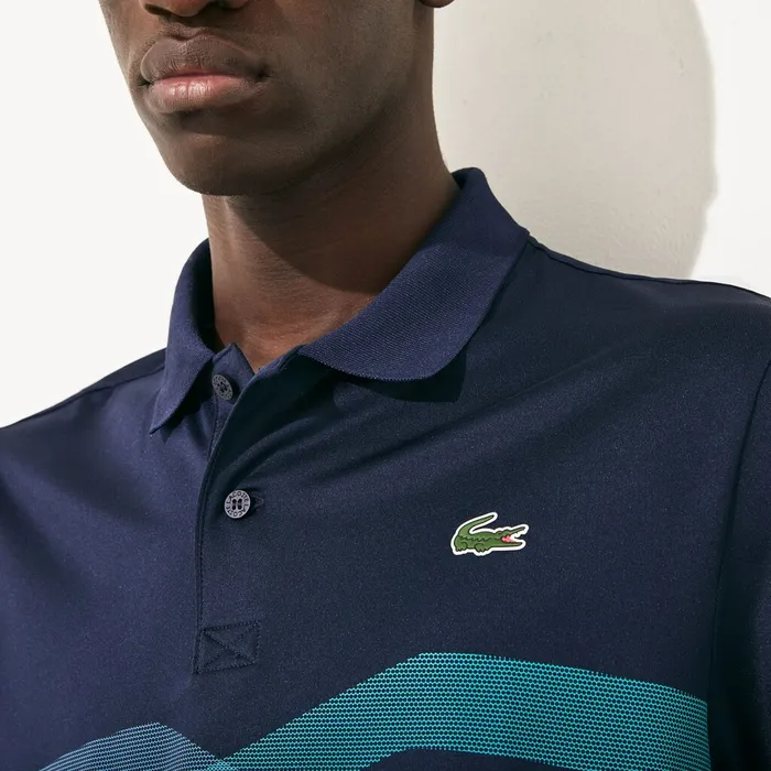 SPORT Graphic Breathable Golf Polo Shirt Navy BlueTurquoiseBlueWhite Mens Lacoste Polos Online Store