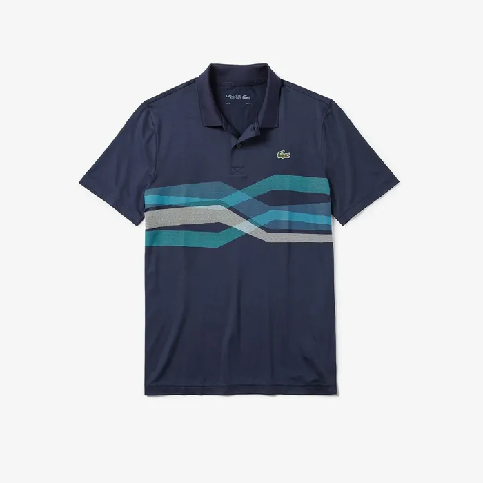 SPORT Graphic Breathable Golf Polo Shirt Navy BlueTurquoiseBlueWhite Mens Lacoste Polos Online Store