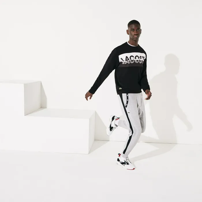 SPORT Graphic Print Fleece Sweatshirt BlackWhite Mens Lacoste Sweatshirts Online Outlet Store