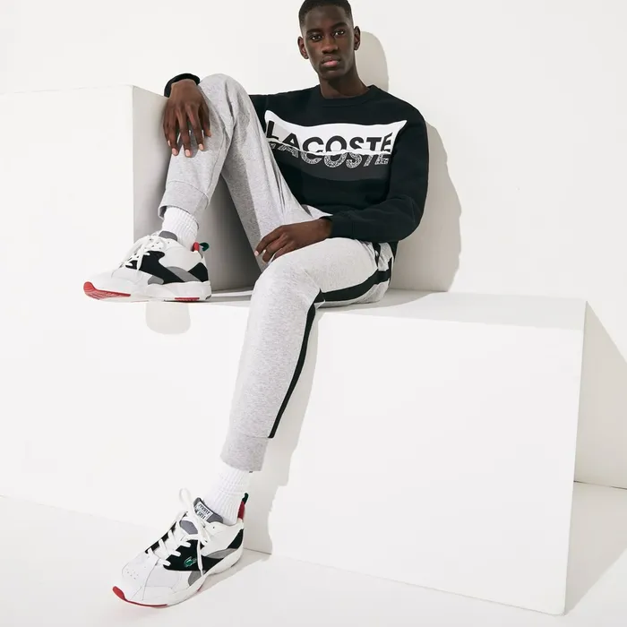 SPORT Graphic Print Fleece Sweatshirt BlackWhite Mens Lacoste Sweatshirts Online Outlet Store