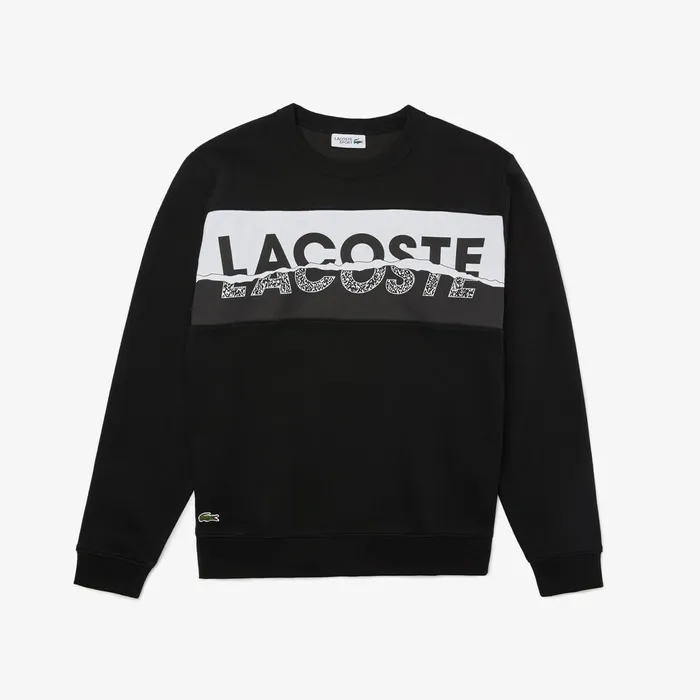 SPORT Graphic Print Fleece Sweatshirt BlackWhite Mens Lacoste Sweatshirts Online Outlet Store