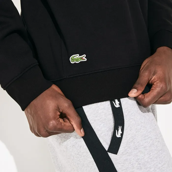 SPORT Graphic Print Fleece Sweatshirt BlackWhite Mens Lacoste Sweatshirts Online Outlet Store