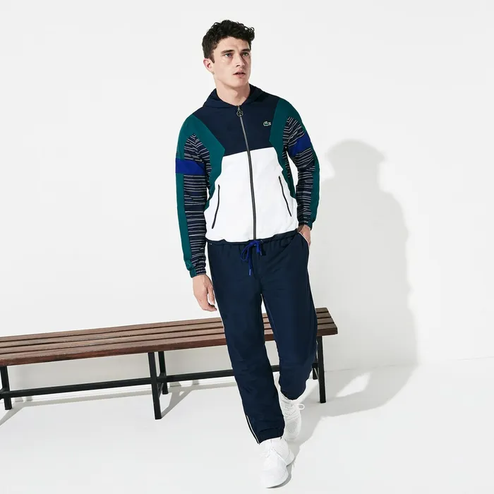SPORT Hooded ColorBlock Tennis Track Suit Navy BlueWhiteGreenNavy Blue Mens Lacoste Tracksuits Gift Ideas