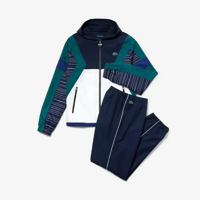 SPORT Hooded ColorBlock Tennis Track Suit Navy BlueWhiteGreenNavy Blue Mens Lacoste Tracksuits Gift Ideas