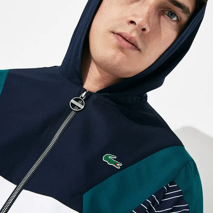 SPORT Hooded ColorBlock Tennis Track Suit Navy BlueWhiteGreenNavy Blue Mens Lacoste Tracksuits Gift Ideas