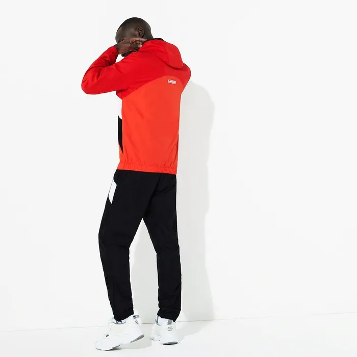 SPORT Hooded Colorblock Tracksuit RedBlackWhite Mens Lacoste Tracksuits On Sale
