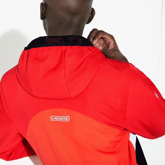 SPORT Hooded Colorblock Tracksuit RedBlackWhite Mens Lacoste Tracksuits On Sale