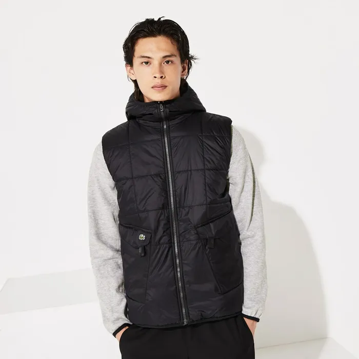 SPORT Hooded Reversible DualTone Jacket BlackGrey Chine Mens Lacoste Jackets and Coats Gift for Friend SPORT Hooded Reversible DualTone Jacket BlackGrey Chine Mens Lacoste Jackets and Coats Gift for Friend