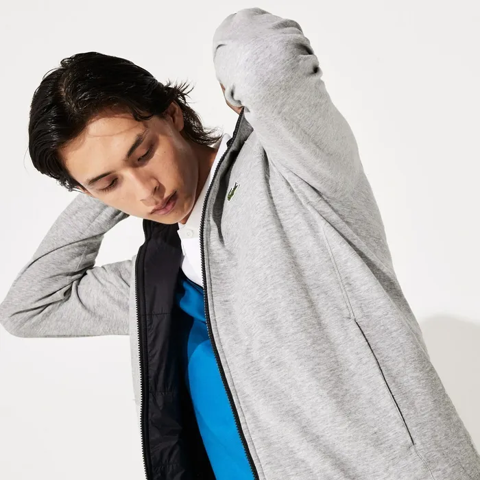 SPORT Hooded Reversible DualTone Jacket BlackGrey Chine Mens Lacoste Jackets and Coats Gift for Friend