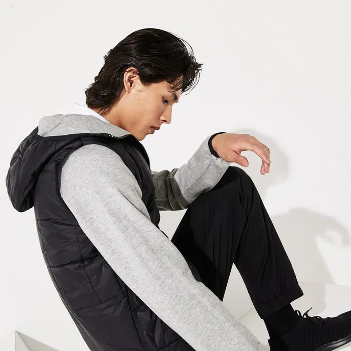 SPORT Hooded Reversible DualTone Jacket BlackGrey Chine Mens Lacoste Jackets and Coats Gift for Friend