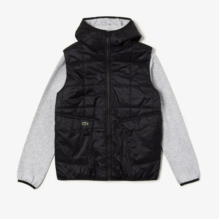 SPORT Hooded Reversible DualTone Jacket BlackGrey Chine Mens Lacoste Jackets and Coats Gift for Friend