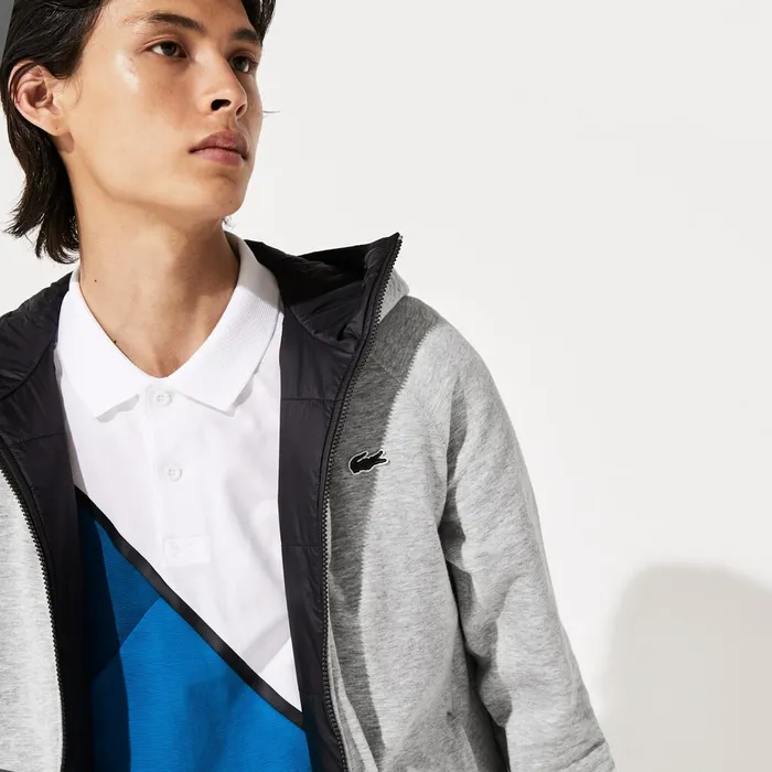 SPORT Hooded Reversible DualTone Jacket BlackGrey Chine Mens Lacoste Jackets and Coats Gift for Friend