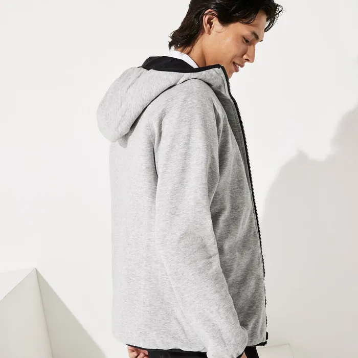 SPORT Hooded Reversible DualTone Jacket BlackGrey Chine Mens Lacoste Jackets and Coats Gift for Friend