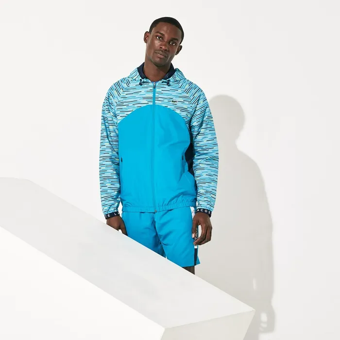 SPORT Hooded Tennis Windbreaker TurquoiseNavy BlueTurquoiseYellowWhite Mens Lacoste Jackets and Coats Casaul