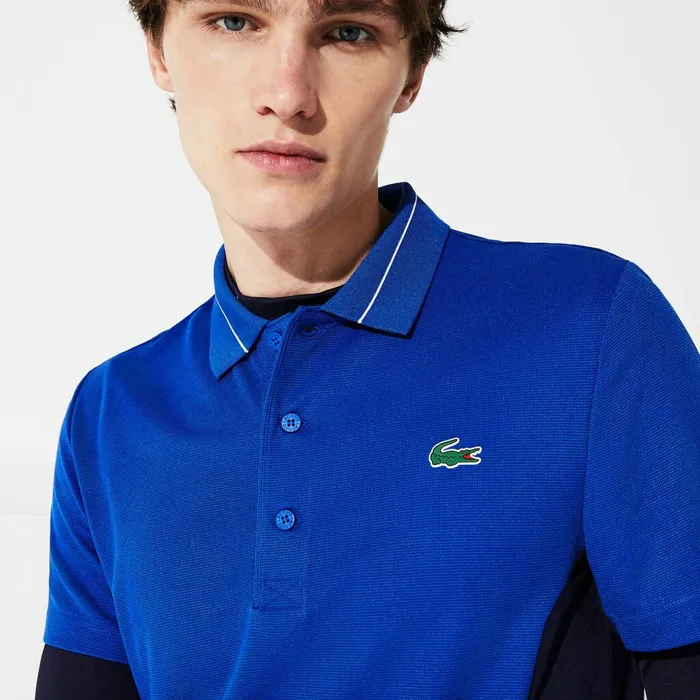SPORT Knit Paneled Golf Polo BlueNavy BlueWhite Mens Lacoste Polos Online