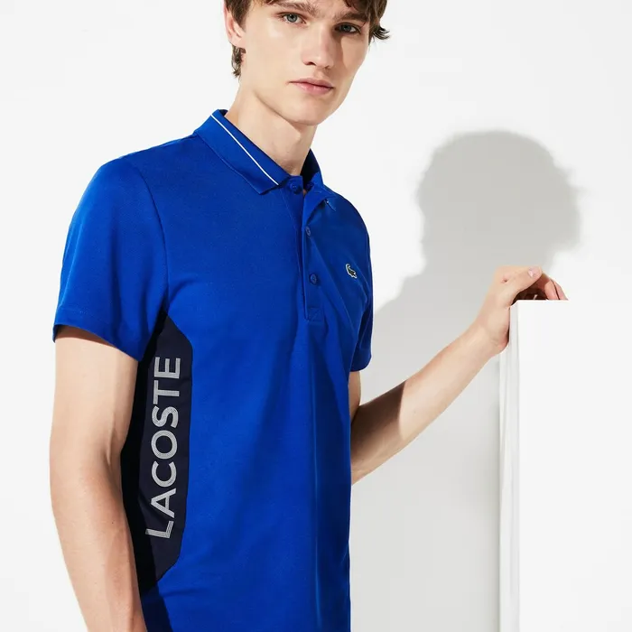 SPORT Knit Paneled Golf Polo BlueNavy BlueWhite Mens Lacoste Polos Online