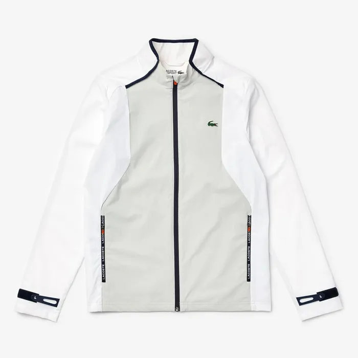 SPORT Light WaterResistant Zip Golf Jacket WhiteLight GreyNavy BlueRed Mens Lacoste Jackets and Coats Outlet Factory