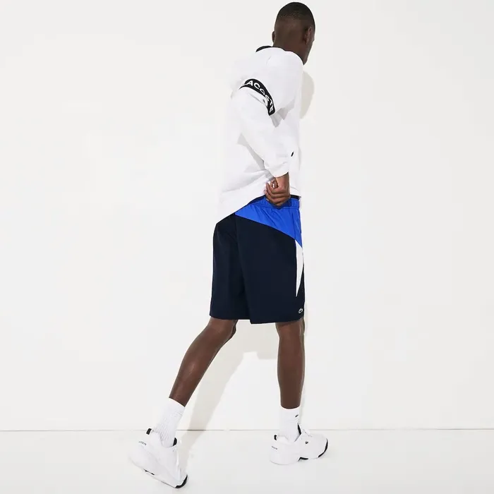SPORT Lightweight Colorblock Tennis Shorts Navy BlueBlueWhite Mens Lacoste Pants and Shorts Gift Ideas