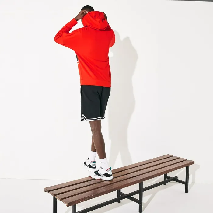 SPORT Logo and Banded Stripe Hoodie RedBlackWhite Mens Lacoste Sweatshirts Shop Online