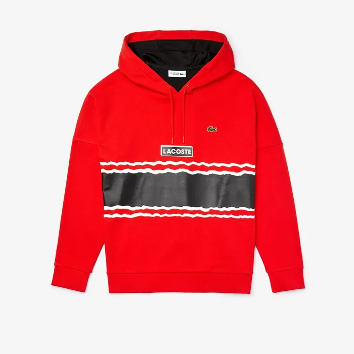 SPORT Logo and Banded Stripe Hoodie RedBlackWhite Mens Lacoste Sweatshirts Shop Online