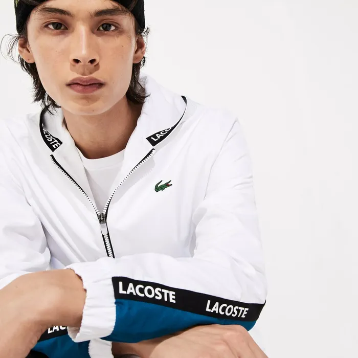 SPORT Logo TwoTone Jacket WhiteBlueBlackWhite Mens Lacoste Jackets and Coats Online Outlet Store SPORT Logo TwoTone Jacket WhiteBlueBlackWhite Mens Lacoste Jackets and Coats Online Outlet Store