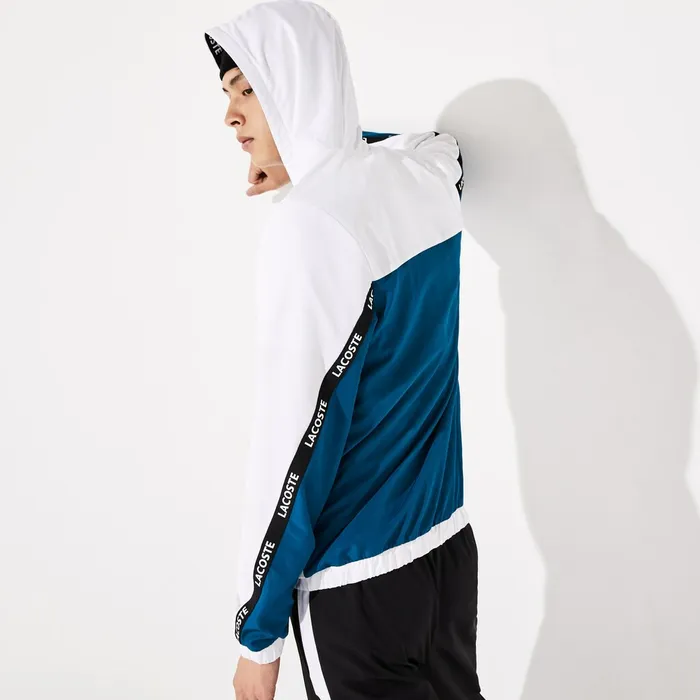 SPORT Logo TwoTone Jacket WhiteBlueBlackWhite Mens Lacoste Jackets and Coats Online Outlet Store