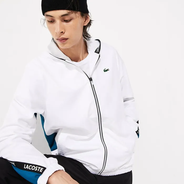 SPORT Logo TwoTone Jacket WhiteBlueBlackWhite Mens Lacoste Jackets and Coats Online Outlet Store