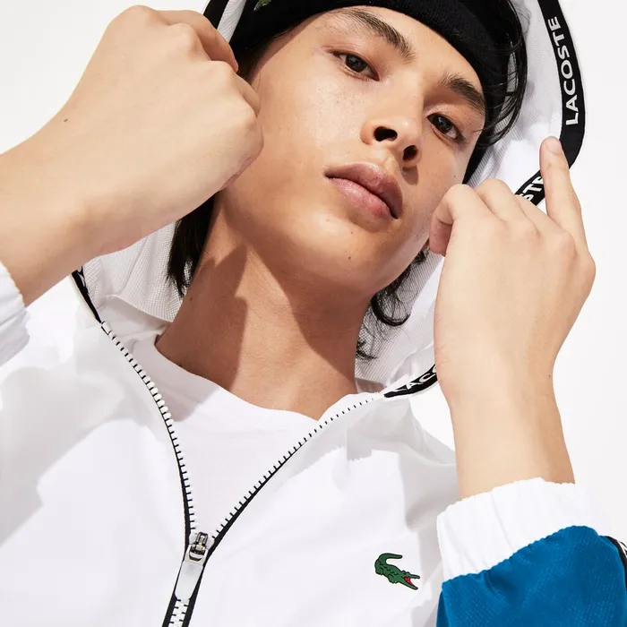 SPORT Logo TwoTone Jacket WhiteBlueBlackWhite Mens Lacoste Jackets and Coats Online Outlet Store