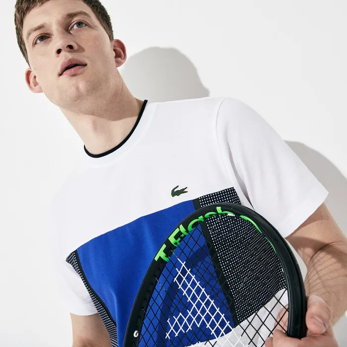 SPORT Mesh Inset Cotton Tshirt WhiteBlueNavy Blue Mens Lacoste TShirts Online Outlet Store