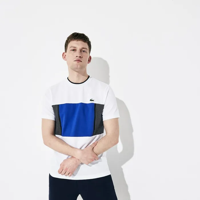 SPORT Mesh Inset Cotton Tshirt WhiteBlueNavy Blue Mens Lacoste TShirts Online Outlet Store