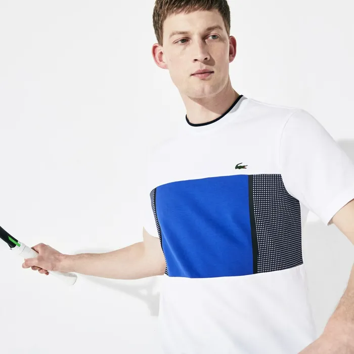 SPORT Mesh Inset Cotton Tshirt WhiteBlueNavy Blue Mens Lacoste TShirts Online Outlet Store