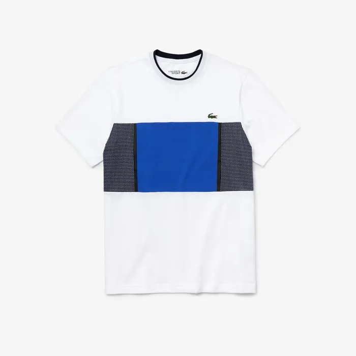 SPORT Mesh Inset Cotton Tshirt WhiteBlueNavy Blue Mens Lacoste TShirts Online Outlet Store