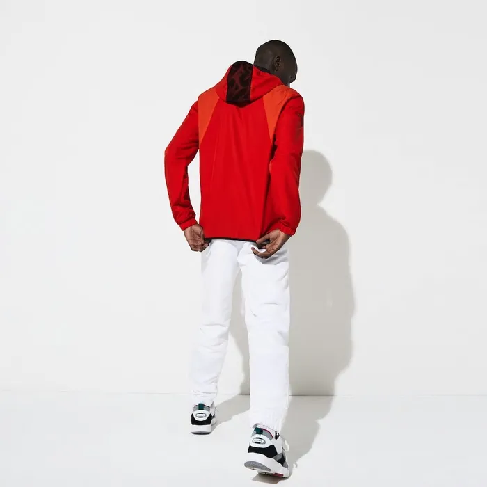 SPORT Mesh Inset Hooded Colorblock Tracksuit RedWhiteBlack Mens Lacoste Pants and Shorts USA