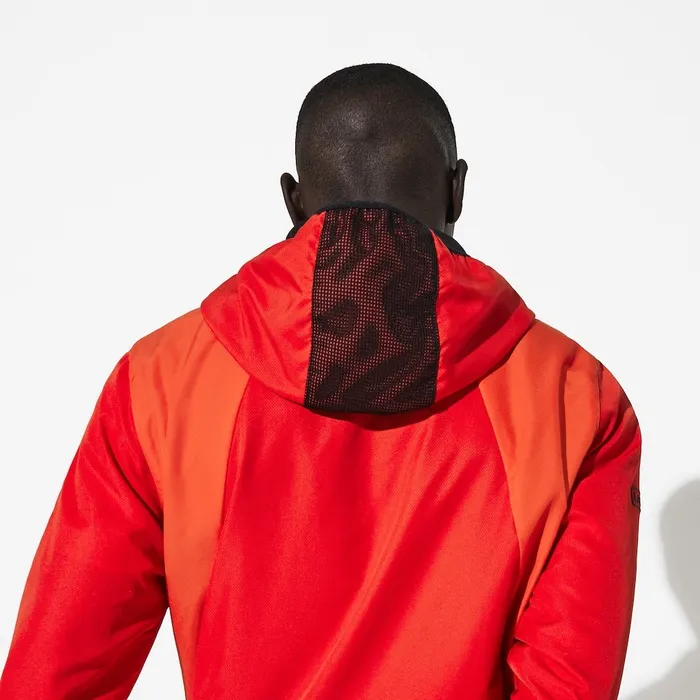 SPORT Mesh Inset Hooded Colorblock Tracksuit RedWhiteBlack Mens Lacoste Pants and Shorts USA