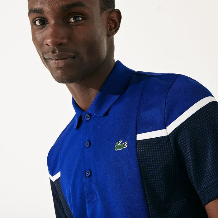SPORT Mesh Panel Breathable Tennis Polo Shirt BlueBlackWhite Mens Lacoste Polos For Sale SPORT Mesh Panel Breathable Tennis Polo Shirt BlueBlackWhite Mens Lacoste Polos For Sale