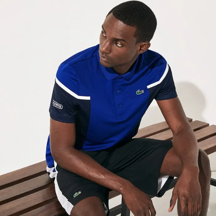 SPORT Mesh Panel Breathable Tennis Polo Shirt BlueBlackWhite Mens Lacoste Polos For Sale