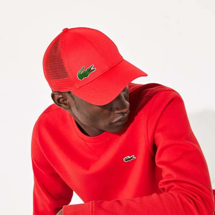SPORT Mesh Panel Cotton Cap Red Mens Lacoste Caps and Hats On Sale