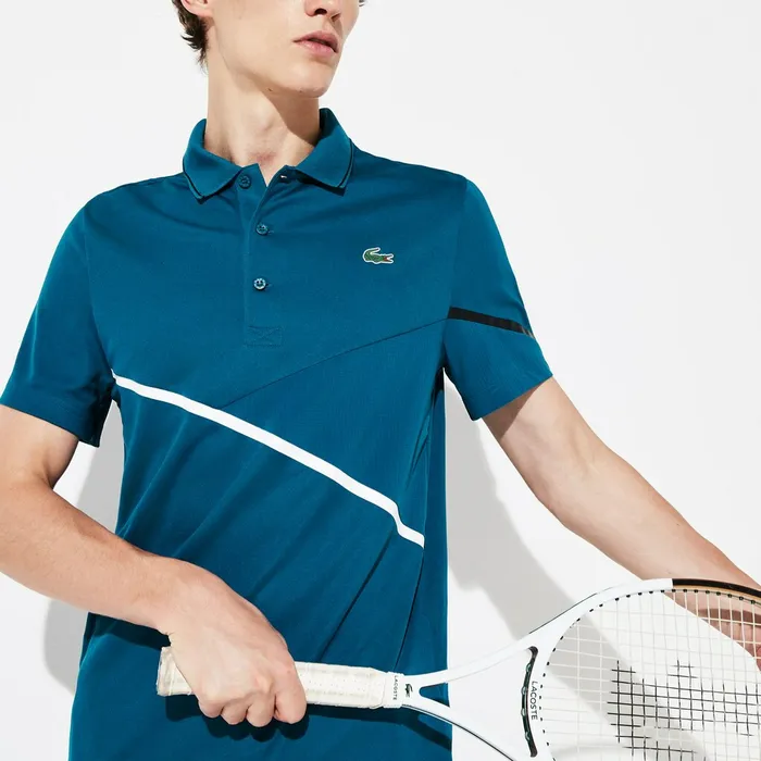 SPORT MeshPaneled Piqu Tennis Polo BlueWhiteBlack Mens Lacoste Polos Shop Online