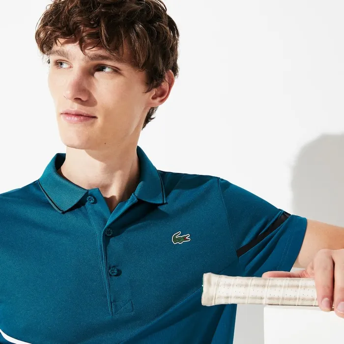 SPORT MeshPaneled Piqu Tennis Polo BlueWhiteBlack Mens Lacoste Polos Shop Online