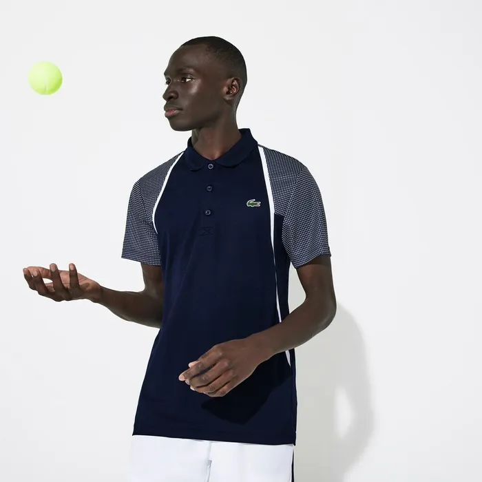 SPORT Mesh Sleeved Breathable Tennis Polo Shirt Navy BlueWhite Mens Lacoste Polos Outlet