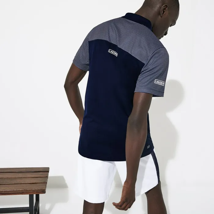 SPORT Mesh Sleeved Breathable Tennis Polo Shirt Navy BlueWhite Mens Lacoste Polos Outlet