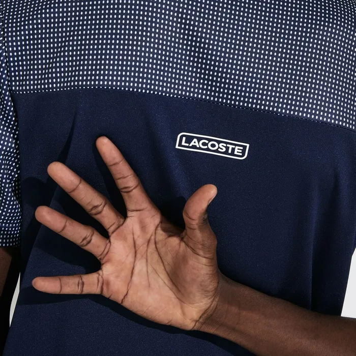 SPORT Mesh Sleeved Breathable Tennis Polo Shirt Navy BlueWhite Mens Lacoste Polos Outlet