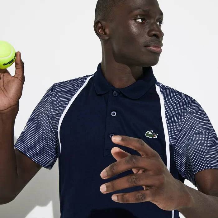 SPORT Mesh Sleeved Breathable Tennis Polo Shirt Navy BlueWhite Mens Lacoste Polos Outlet