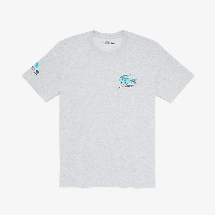 SPORT Miami Open Crew Neck Graphic Tee Grey Chine Mens Lacoste TShirts Shop