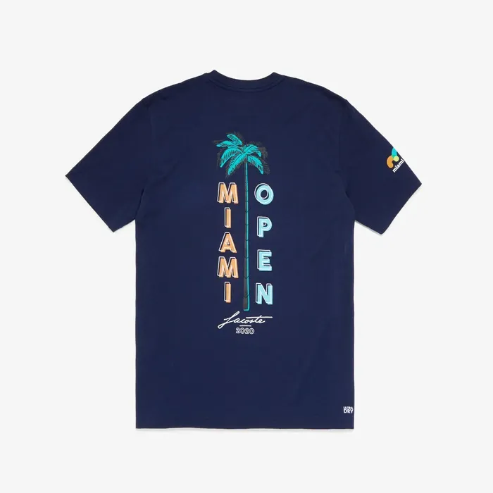 SPORT Miami Open Crew Neck Graphic Tee Navy Blue Mens Lacoste TShirts Shop Online