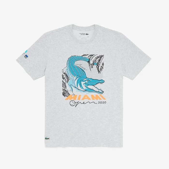 SPORT Miami Open Crocodile Print Tshirt Grey Chine Mens Lacoste TShirts USA