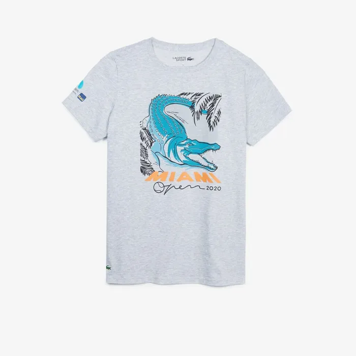 SPORT Miami Open Crocodile Print Tshirt Grey Chine Womens Lacoste TShirts Gift for Friend