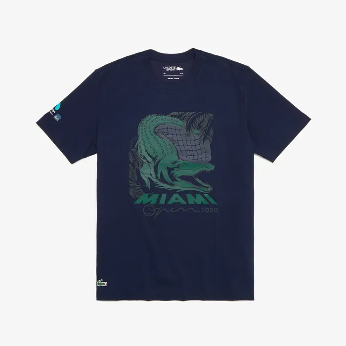 SPORT Miami Open Crocodile Print Tshirt Navy Blue Mens Lacoste TShirts Gift 4 You