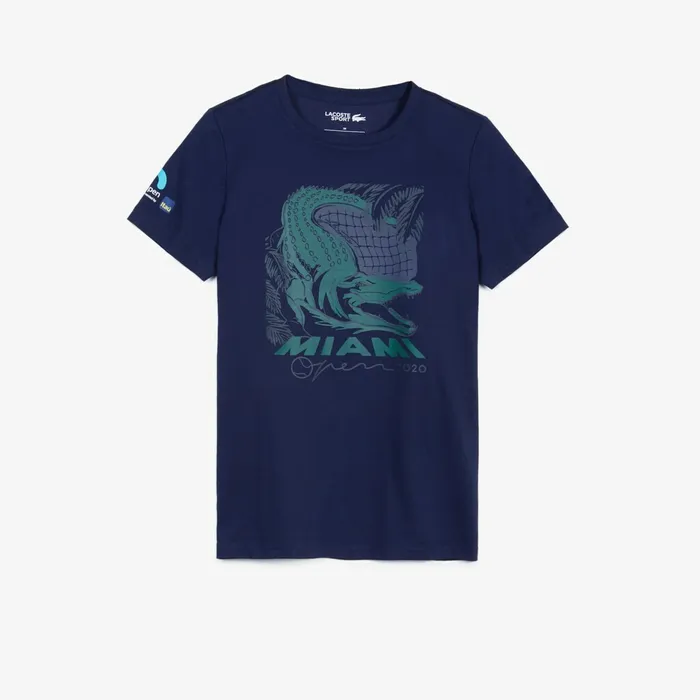 SPORT Miami Open Crocodile Print Tshirt Navy Blue Womens Lacoste TShirts On Sale