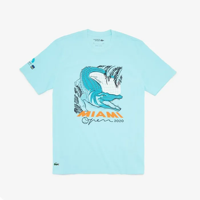SPORT Miami Open Crocodile Print Tshirt Turquoise Mens Lacoste TShirts Popular